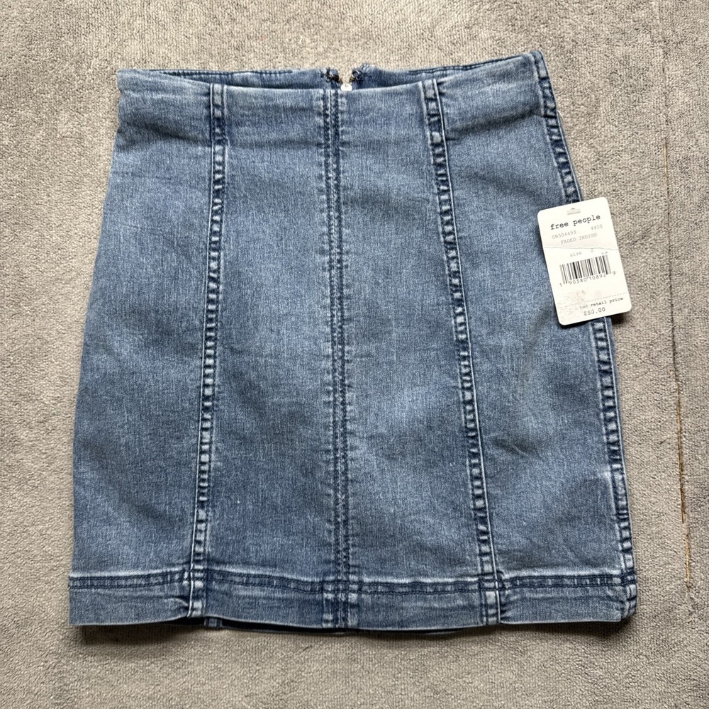 Free People Denim Skirt Womens 2 Faded Indigo Blue Jean Mini Zip Close